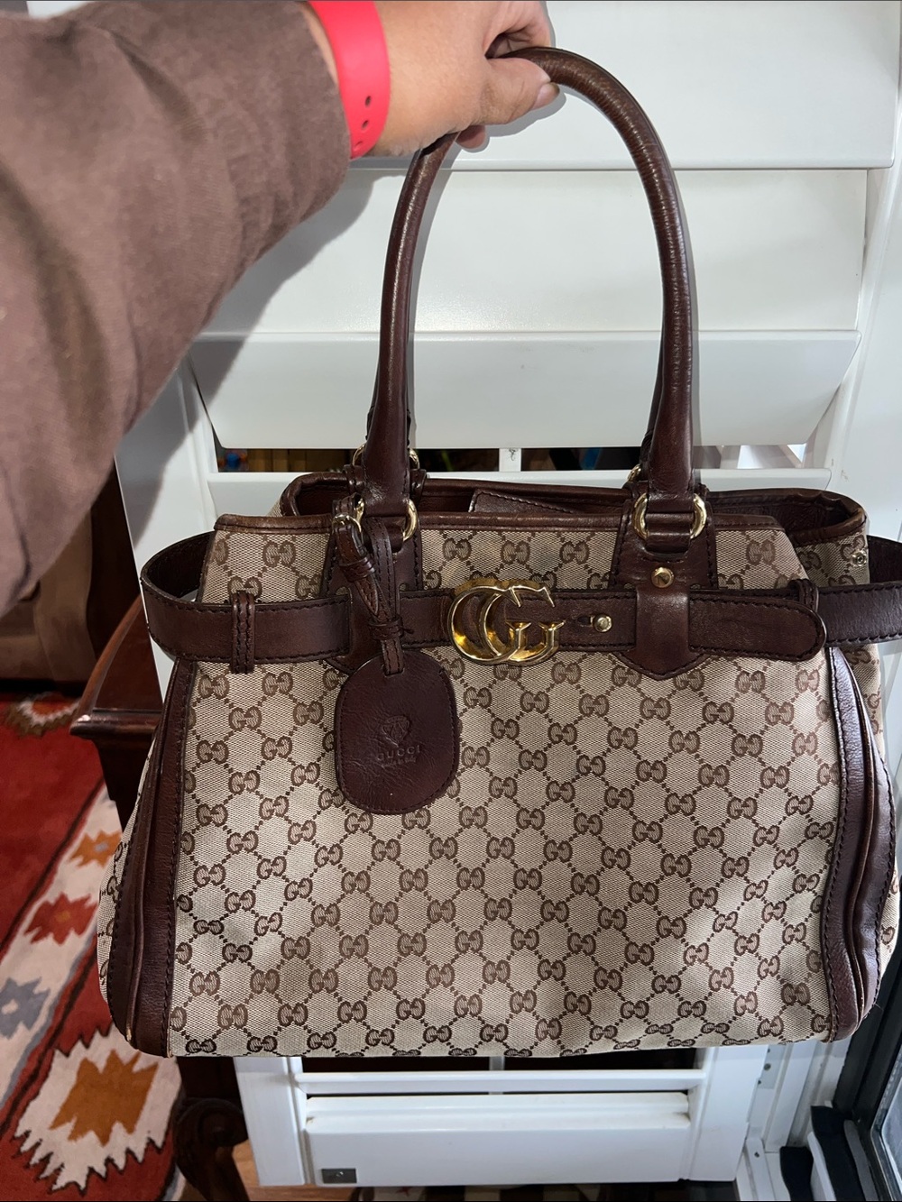 Gucci Brown GG Canvas Top-Handle Satchel with Gold Hardware - Picture 4 of 17
